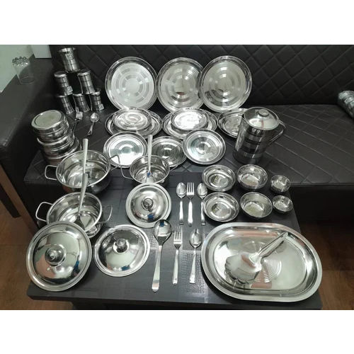 51 Pcs Stainless Steel Dinner Set - Color: Silver