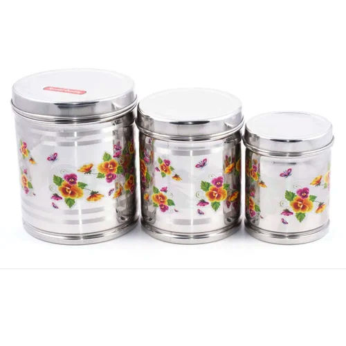 Round Stainless Steel Jar Set - Color: Silver