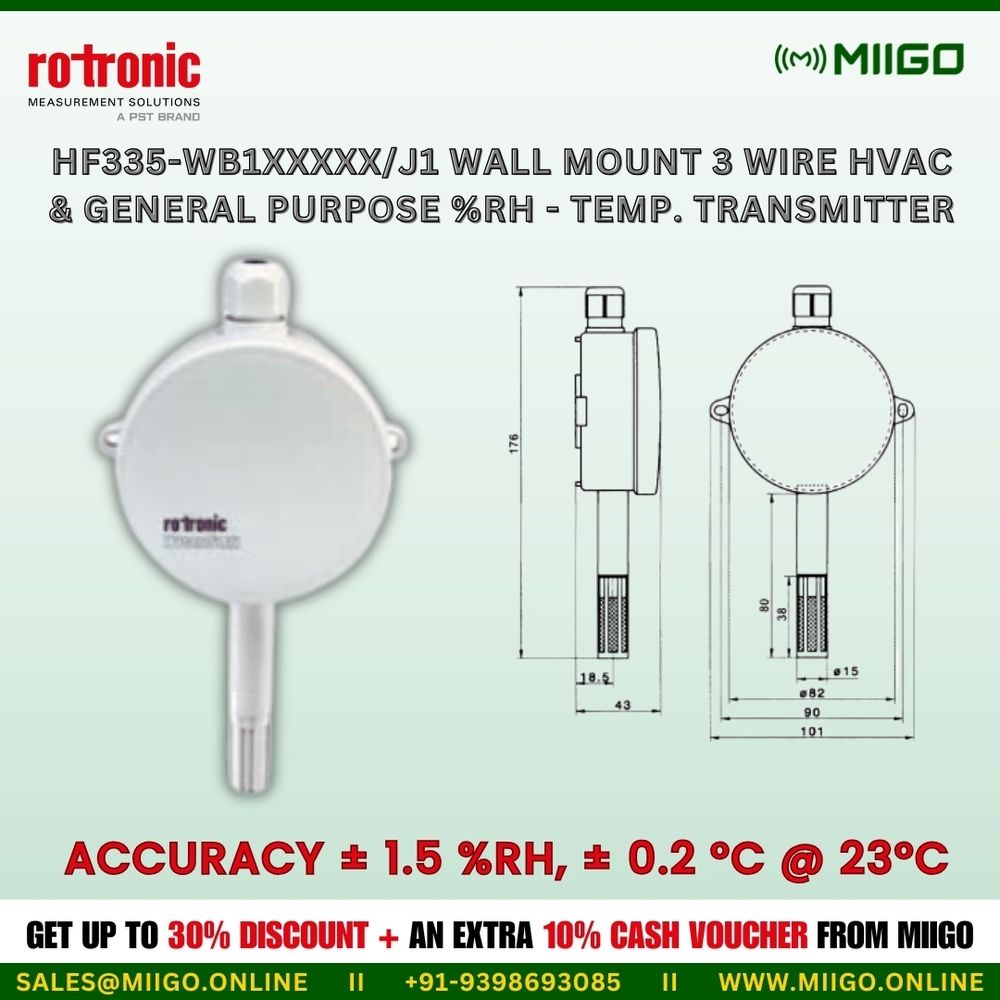 HF335-WB1XXXXX/J1 wall mount 3 wire hvac & general purpose %rh - temp. transmitter