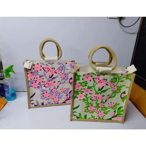 Floral Print Jute Bag - Color: Multicolor