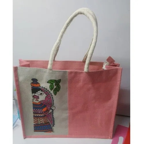 Pink Green Etc Printer Designer Jute Bags By Bag Bazaar
