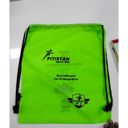 Polyester Drawstring Bags - Color: Green