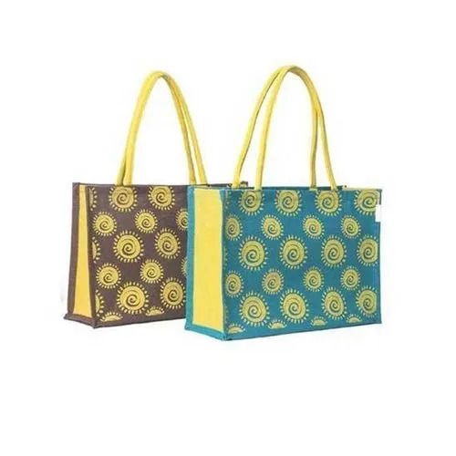 Rope Handle Printed Jute Shopping Bag - Size: 16X13X5 Inch