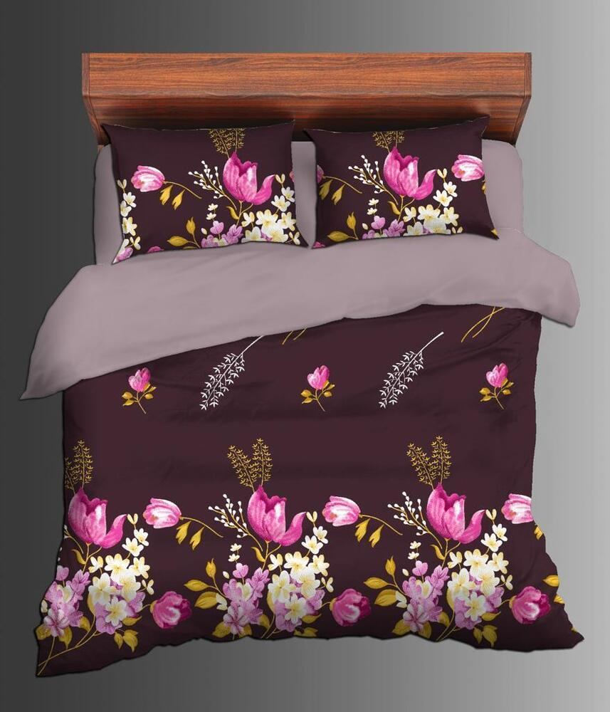 Glace Cotton Bedsheet - 90x100 Queen Size, Pink Floral Design | Soft, Durable, Machine-made With 200 Thread Count, Quick-dry Lightweight Set