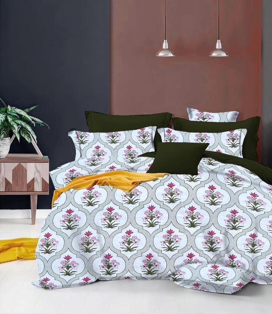 Glace Cotton Bedsheet - 90x100 Queen Size, Pink Floral Design | Soft, Durable, Machine-made With 200 Thread Count, Quick-dry Lightweight Set