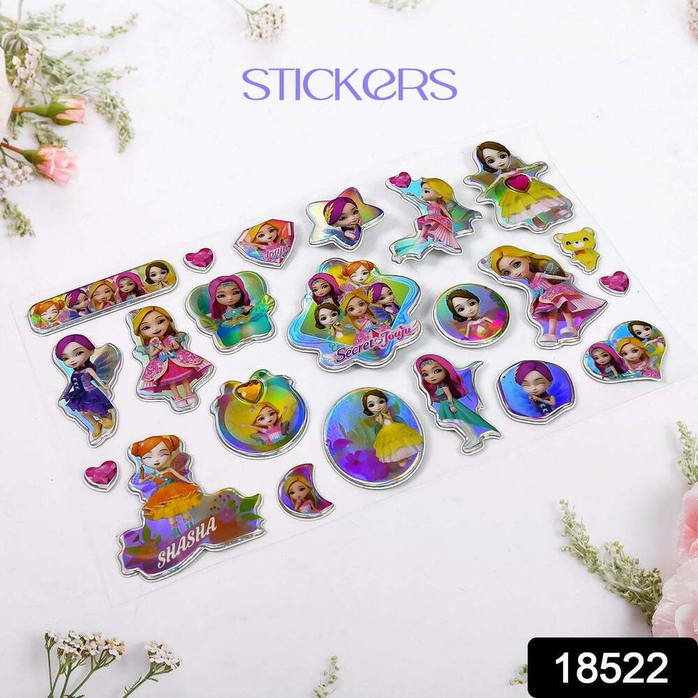 Girls Cartoon Design Adhesive 3D Stickerss