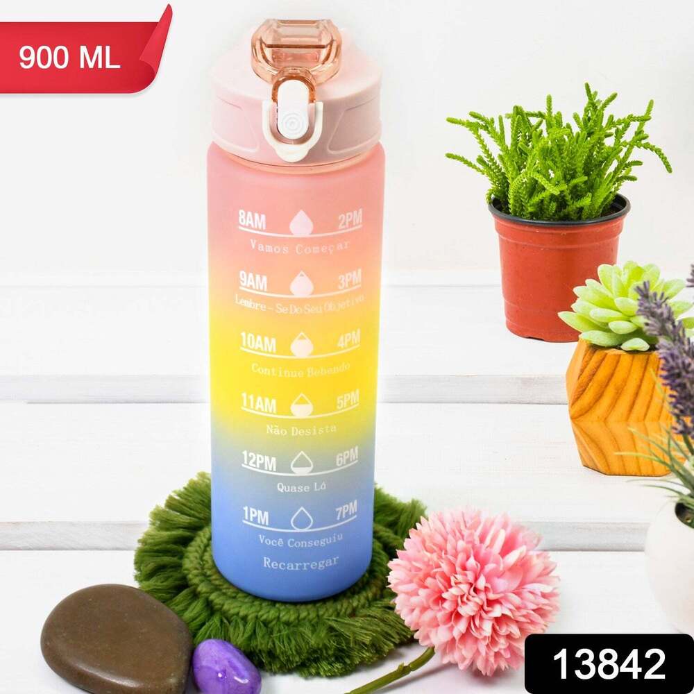 Plastic Colorful Motivational Water Bottle with Strawe