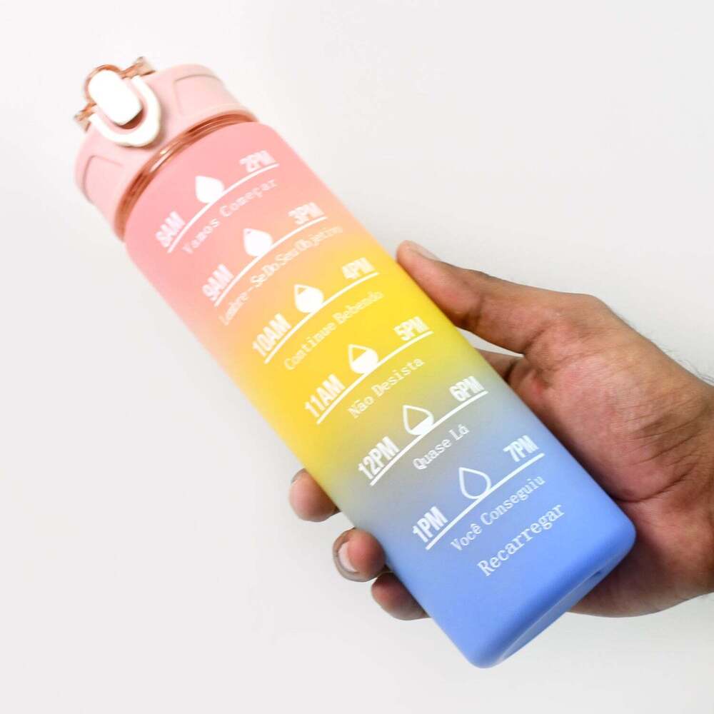 Plastic Colorful Motivational Water Bottle with Strawe
