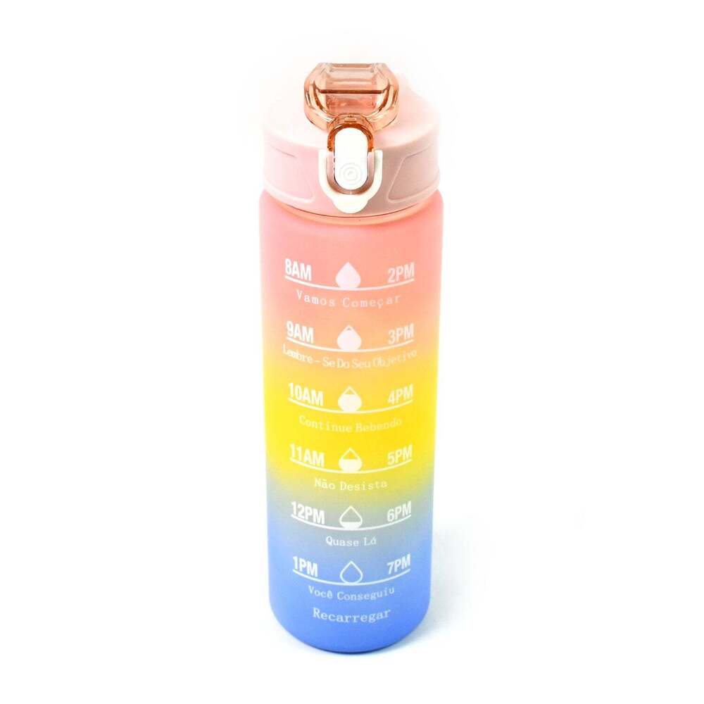 Plastic Colorful Motivational Water Bottle with Strawe
