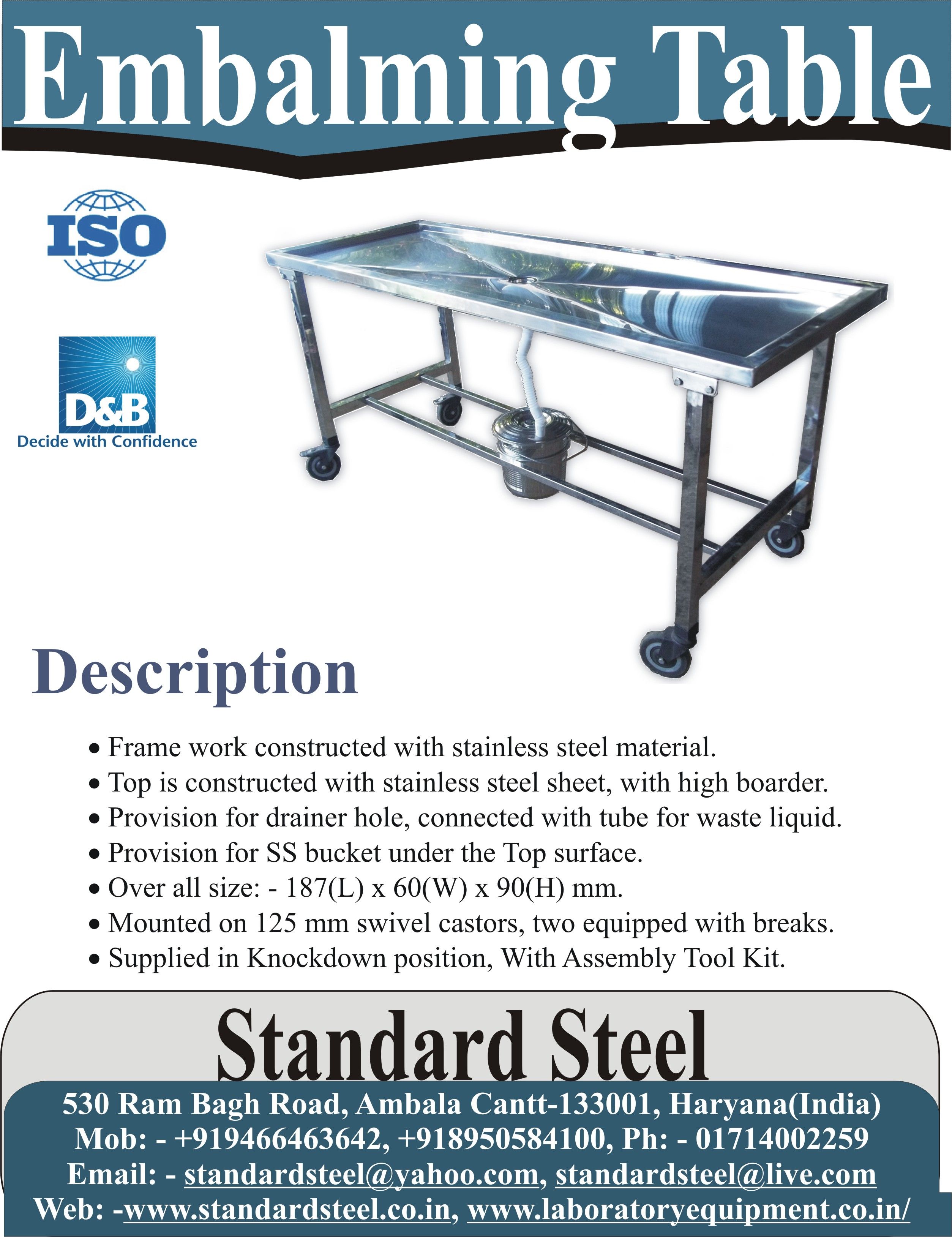 Stainless Steel Embalming Table