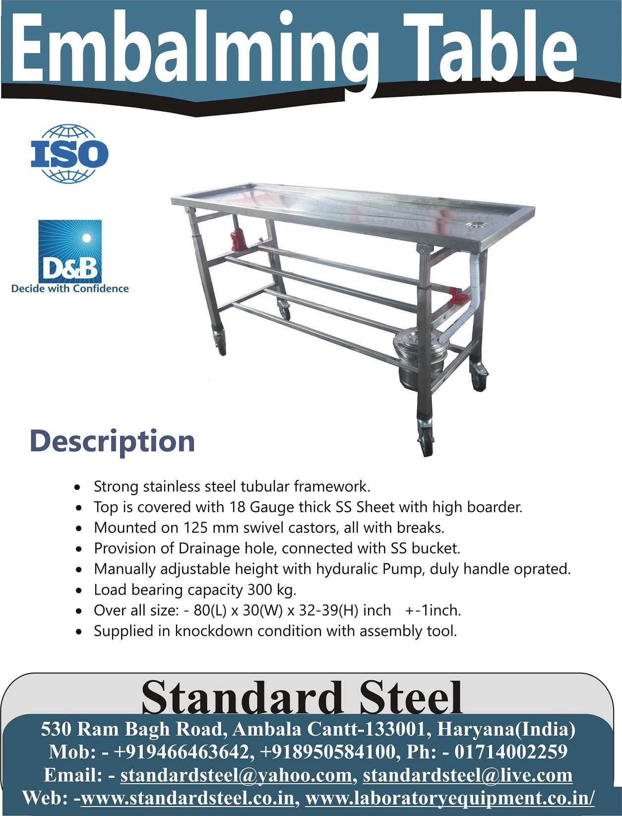 Stainless Steel Embalming Table