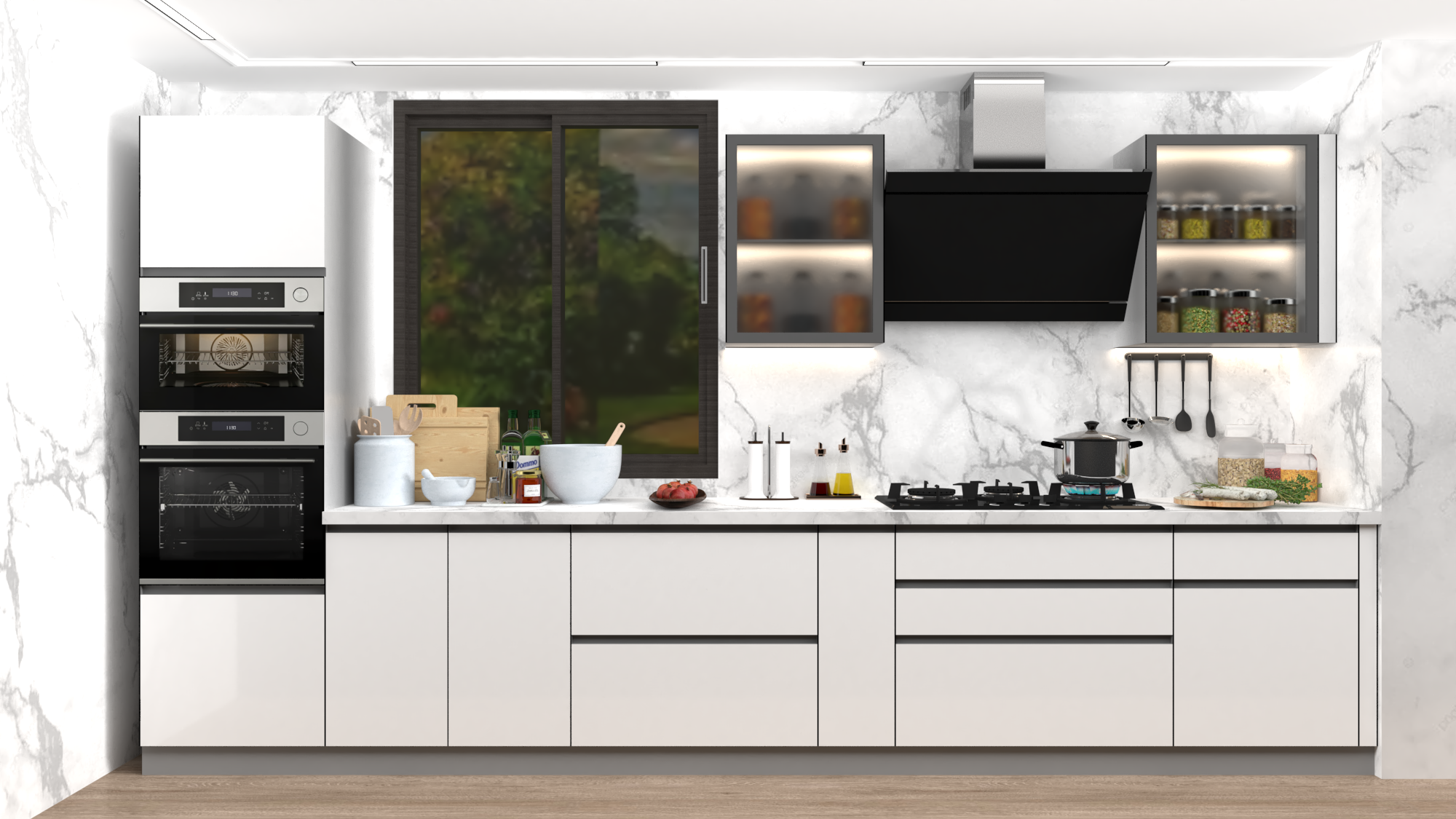 L Shaped Modular Kitchen with Breakfast Counter