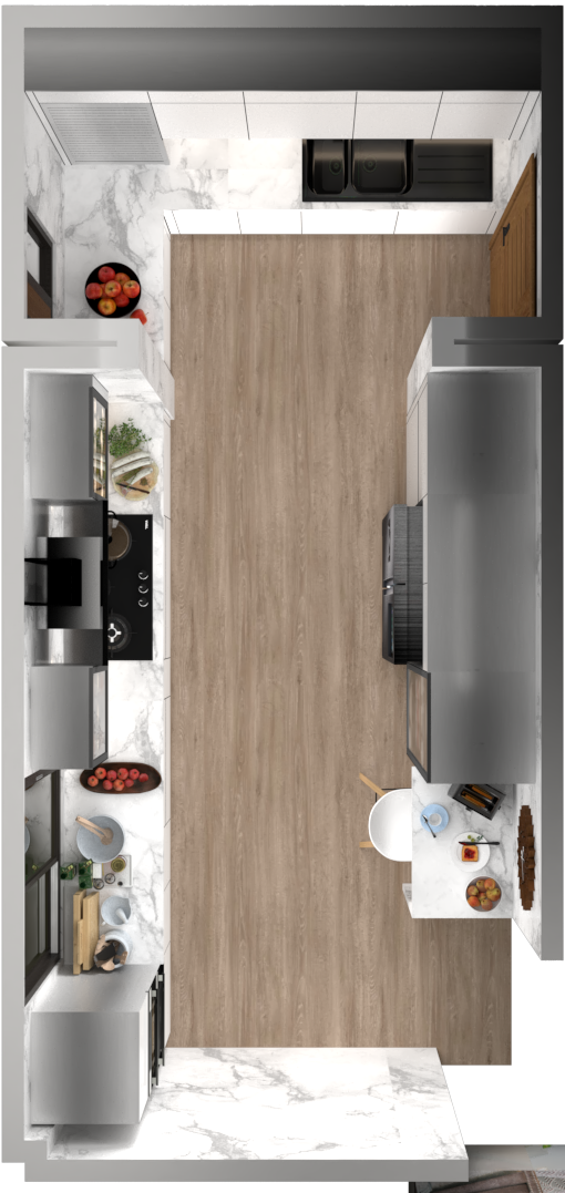 L Shaped Modular Kitchen With Breakfast Counter - Color: White