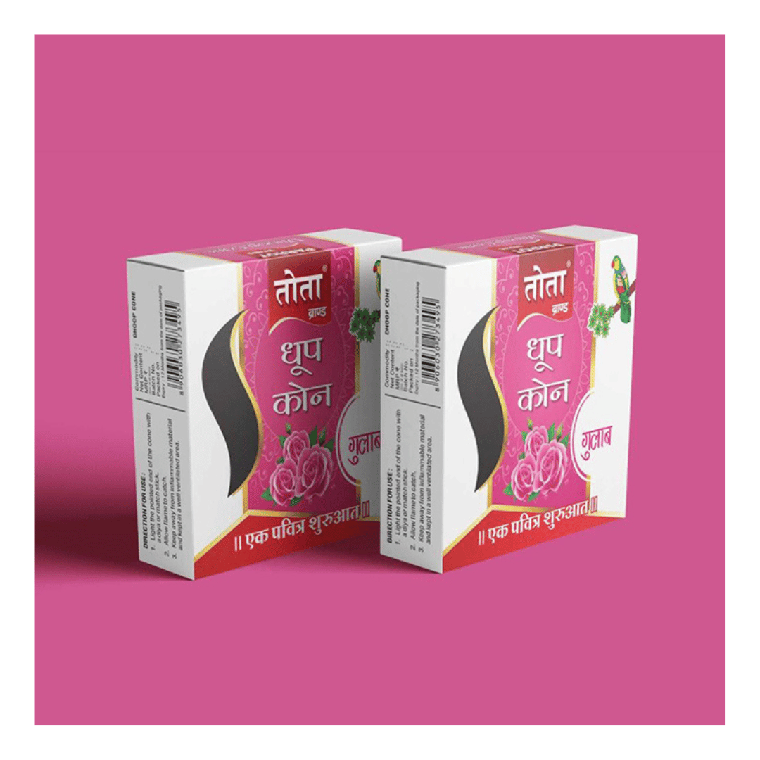 Tota Dhoop Cone - 12 Pack Herbal Dhoop Cones | Eco-friendly Temple-themed Long Lasting Lavender Mogra Rose & Chandan Aromas