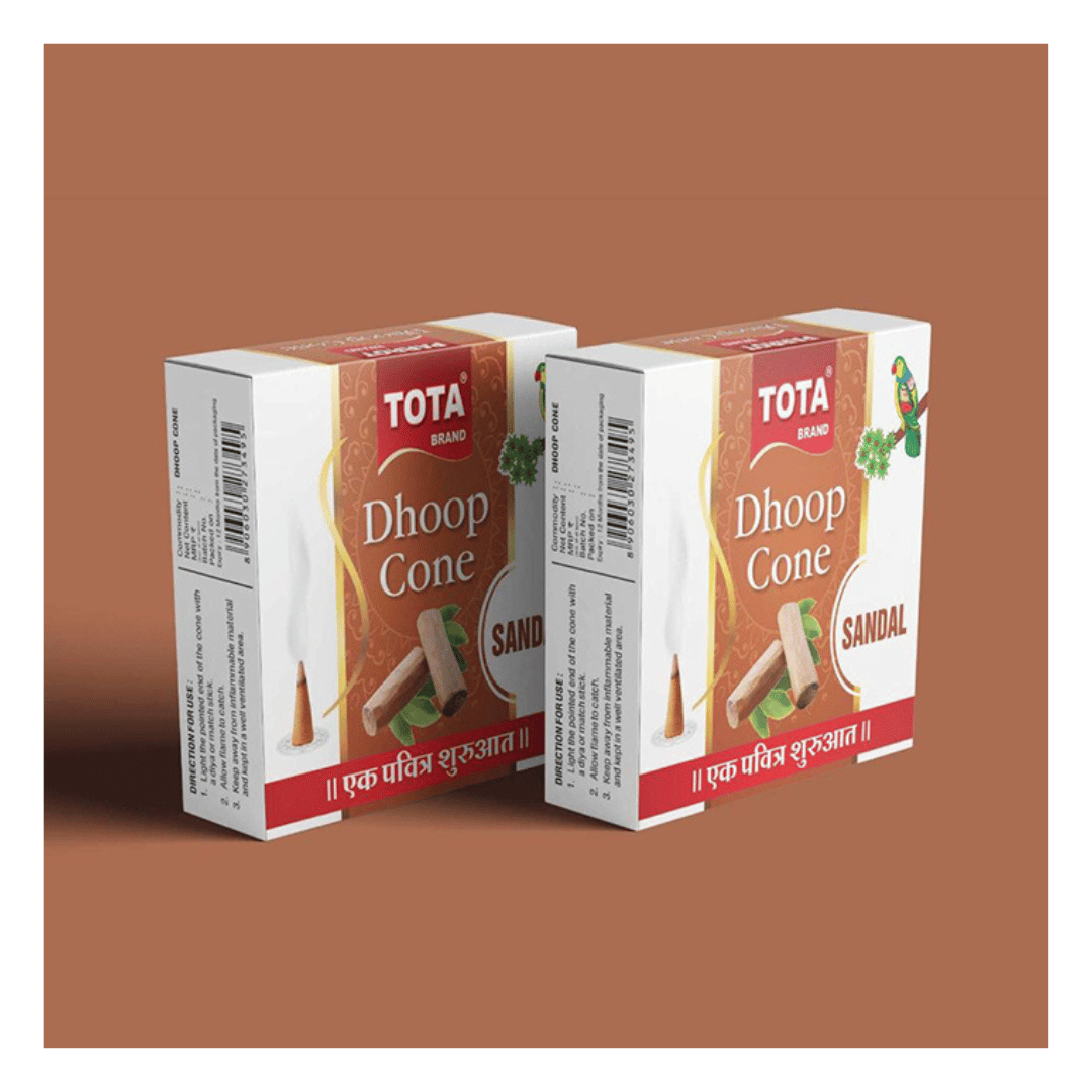 Tota Dhoop Cone - 12 Pack Herbal Dhoop Cones | Eco-friendly Temple-themed Long Lasting Lavender Mogra Rose & Chandan Aromas
