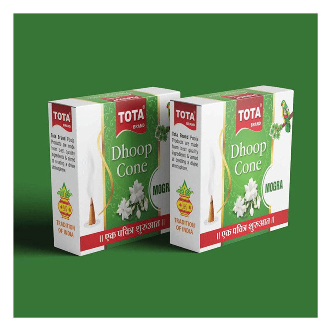 Tota Dhoop Cone - 12 Pack Herbal Dhoop Cones | Eco-friendly Temple-themed Long Lasting Lavender Mogra Rose & Chandan Aromas