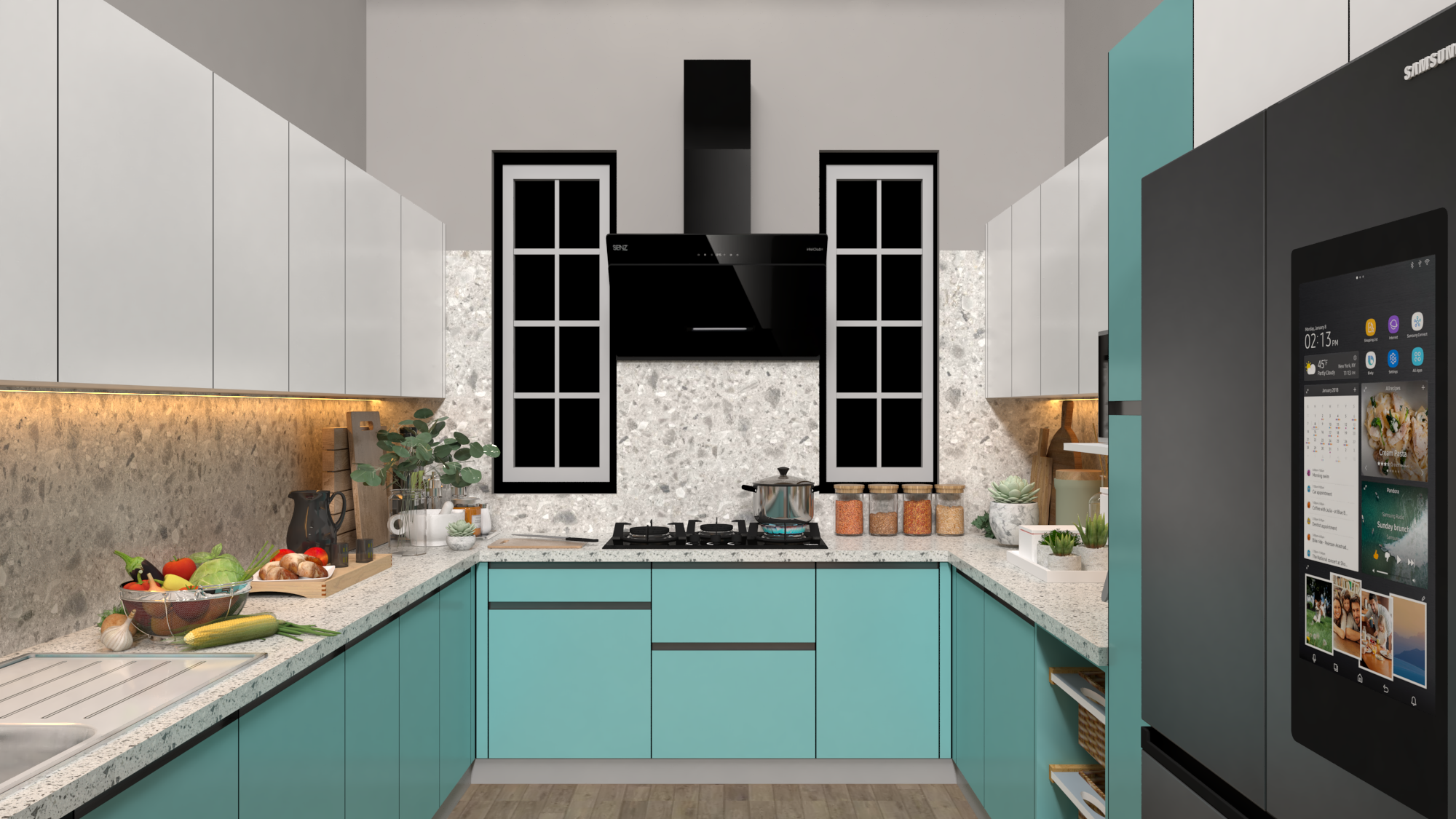 Teal Stainless Steel Kitchen