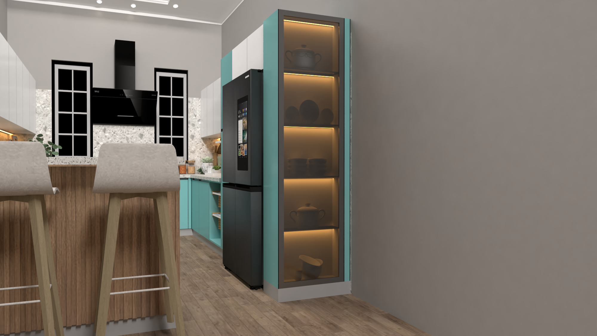 Teal Stainless Steel Kitchen
