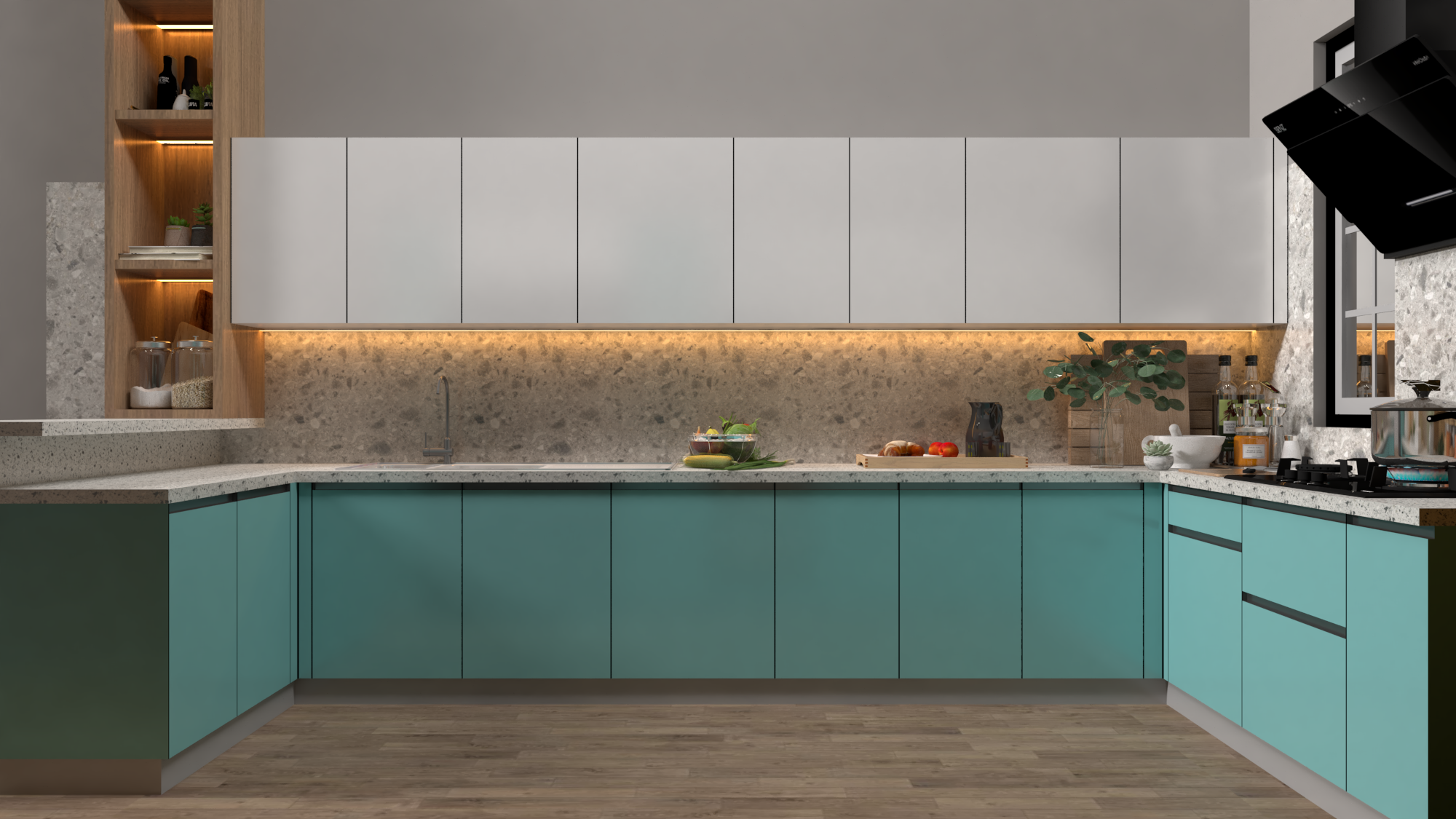 Teal Stainless Steel Kitchen