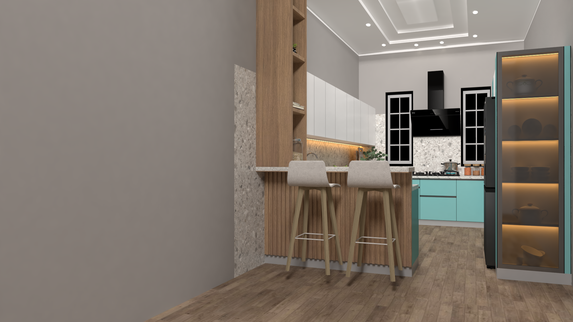 Teal Stainless Steel Kitchen