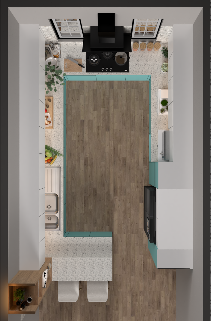 Teal Stainless Steel Kitchen