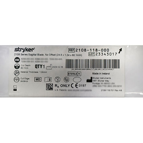 2108-118-000 Stryker Sagittal Saw Blade - Material: Stainless Steel