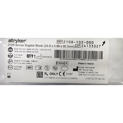 2108-102-000 Stryker Wide Medium Long Sagittal Blade - Material: Stainless Steel