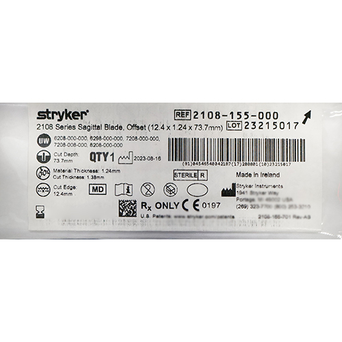 2108-155-000 Stryker Sagittal Blade Off Set - Material: Stainless Steel