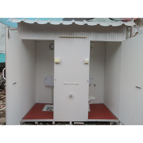 Modular Portable Toilet - MS Material, Customised Size, White Color | Prefab Design with Cement Sheet Inner and Color Coated Outer Sheet
