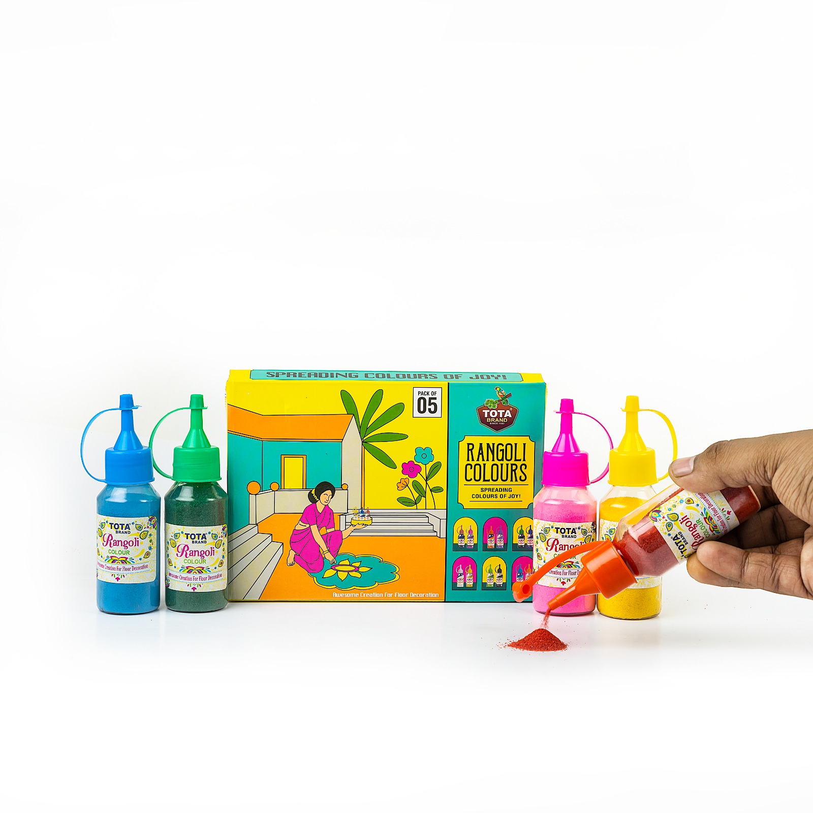 Tota Squeeze Me Rangoli - 1kg Multicolor Powder (10 Bottles X 100g) , Eco-friendly, Skin-friendly, Non-toxic For Holi Decoration
