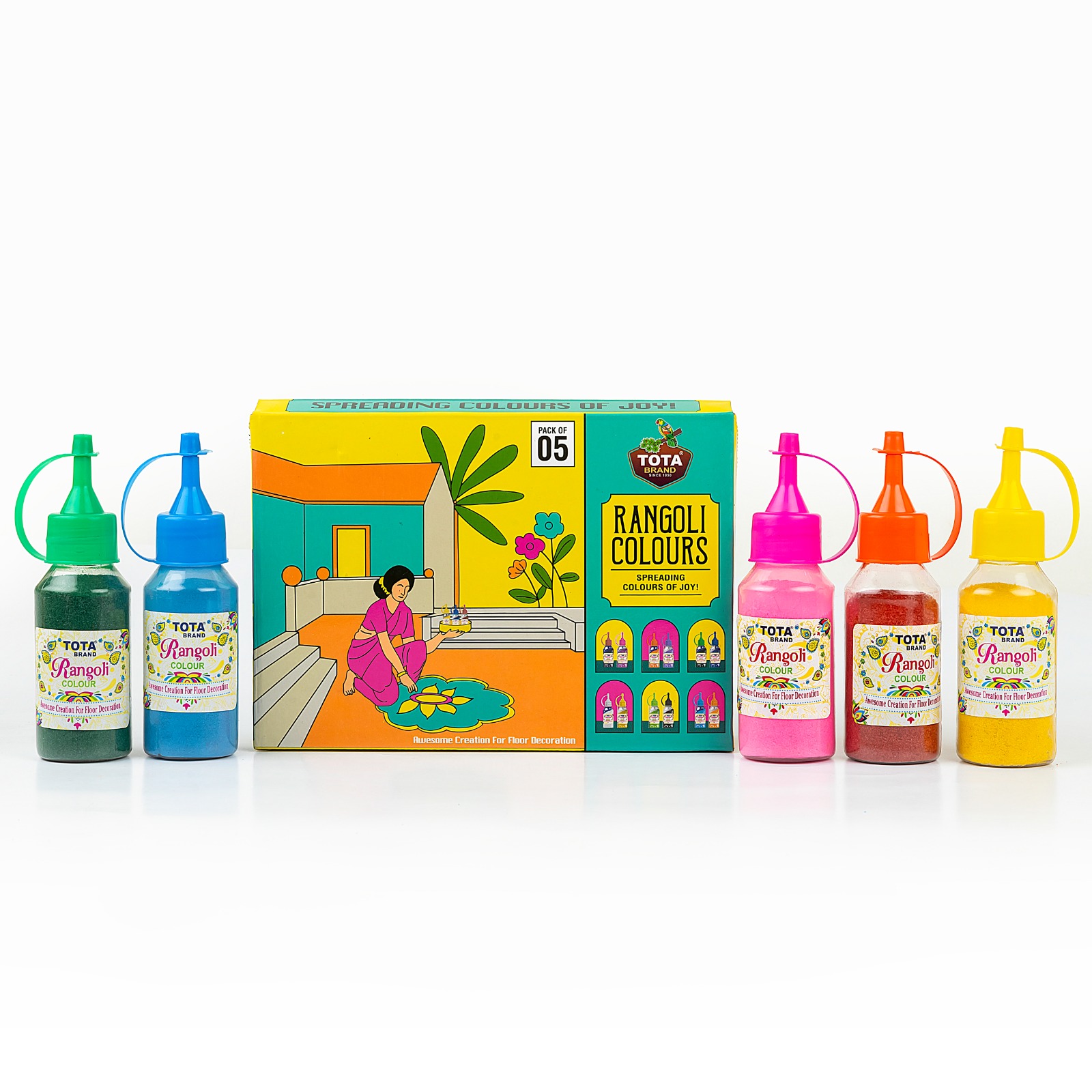 Tota Squeeze Me Rangoli - 1kg Multicolor Powder (10 Bottles X 100g) , Eco-friendly, Skin-friendly, Non-toxic For Holi Decoration