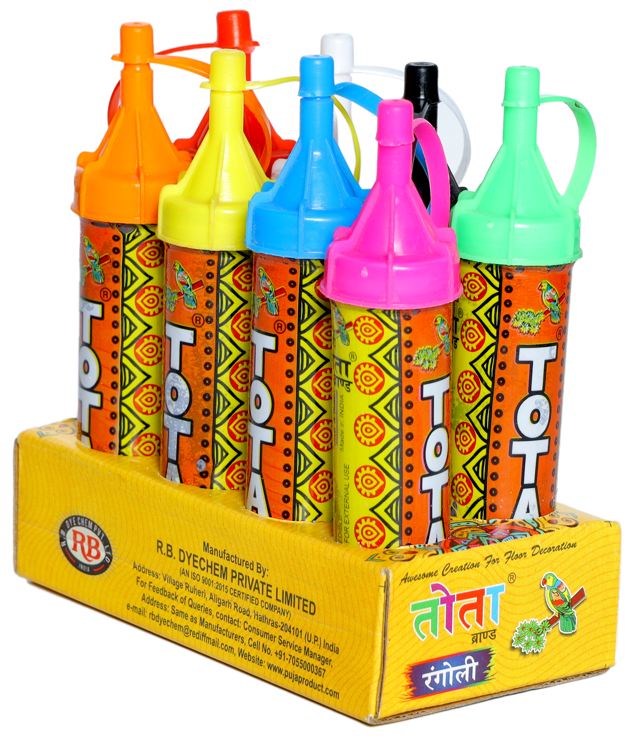 Tota Mini Rangoli 50g X 8bottle Tray - Transparent Plastic Bottles Natural Multicolor Powder Soft Texture Skin-friendly & Non-toxic Fragrant For Holi Decoration