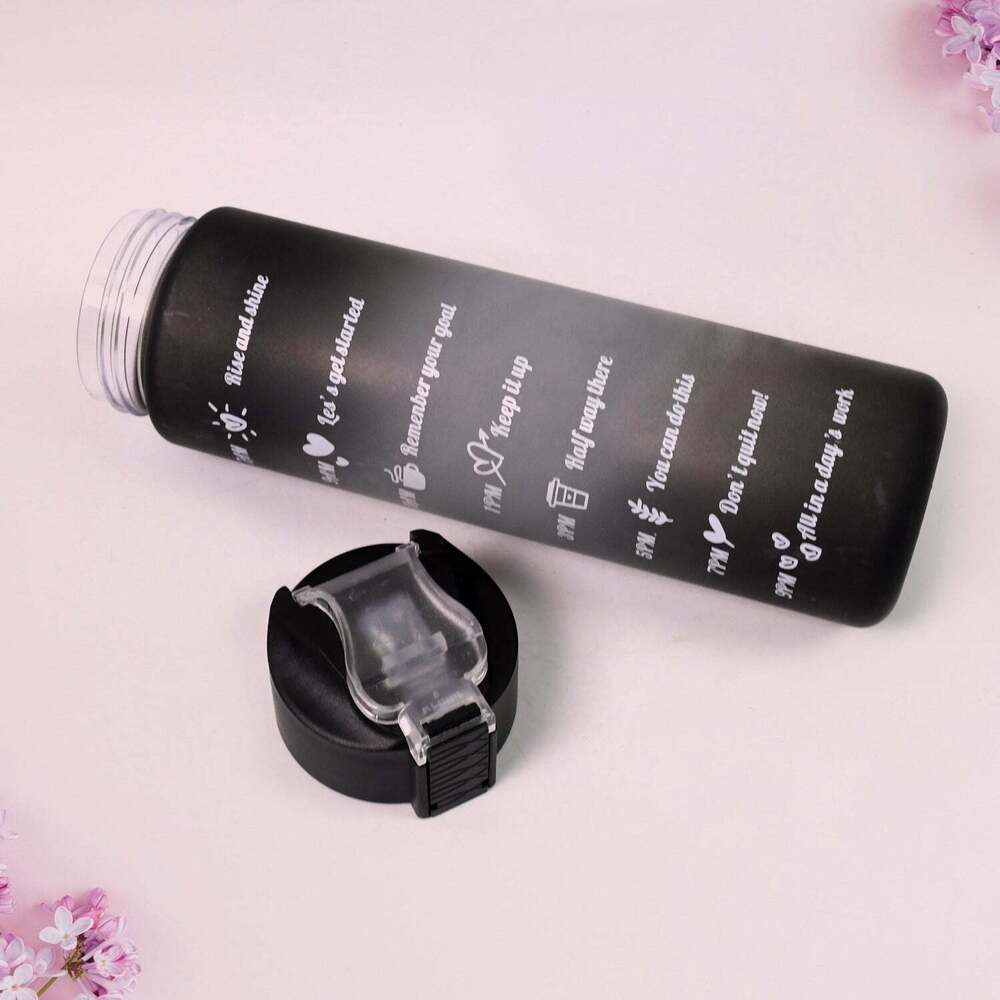 Plastic Black Motivational Water Bottle with Straws