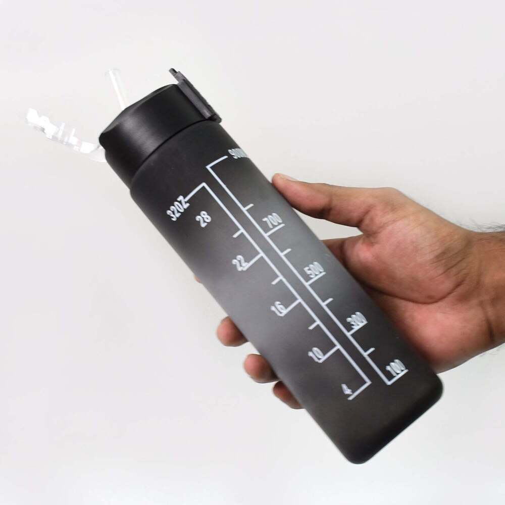 Plastic Black Motivational Water Bottle with Straws