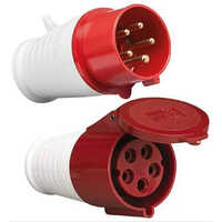 Three Phase Industrial Socket - 2 Pin, 16 A Current Rating, 50 Hz Frequency, Ip65 Rated, 240 V Voltage, Red Color | Warranty Included
