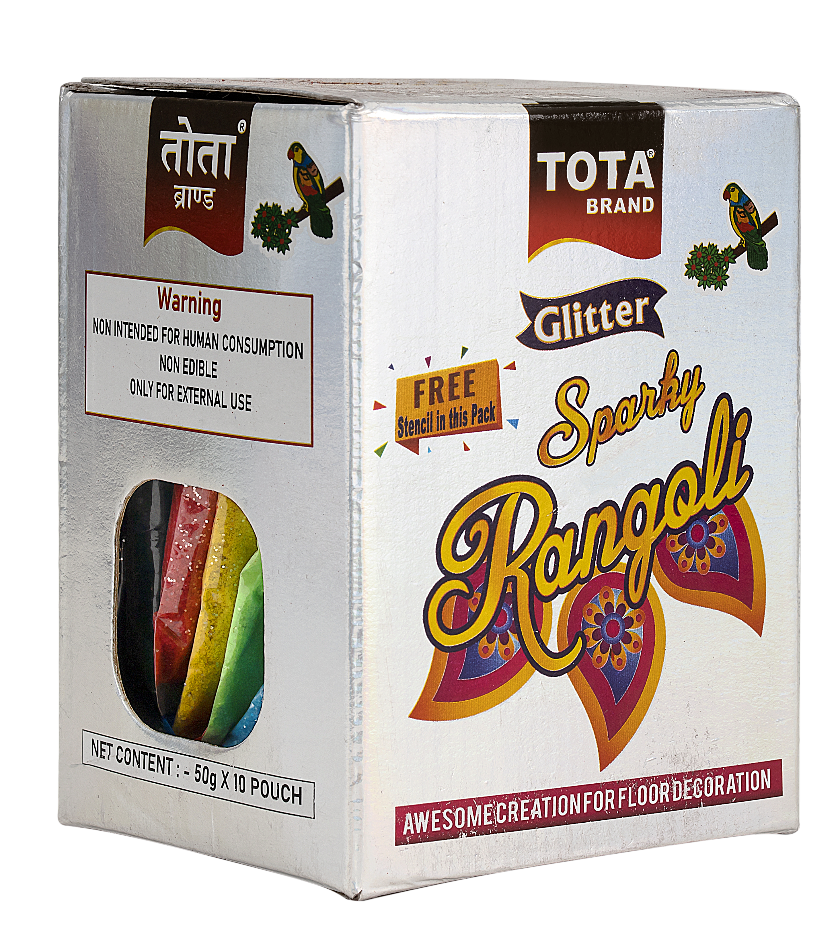 TOTA SPARKY RANGOLI 50G POUCH (1 Stensil Free)