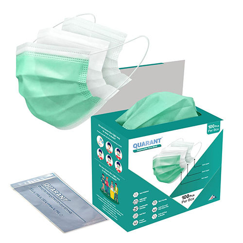 Disposable Face Mask With Nose Clip - Color: Green