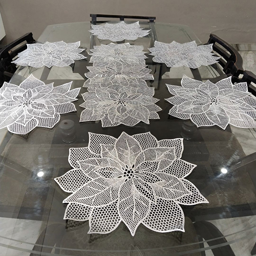 Flower Laser Cut Table Mat - Smooth Finish, Different Sizes | Elegant White Color, Intricate Round Flower Design, Ideal For Indoor & Outdoor Use