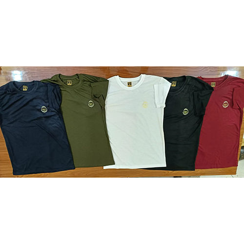 Mens Round Neck Polyester Fabric T-Shirt - Color: Different Available