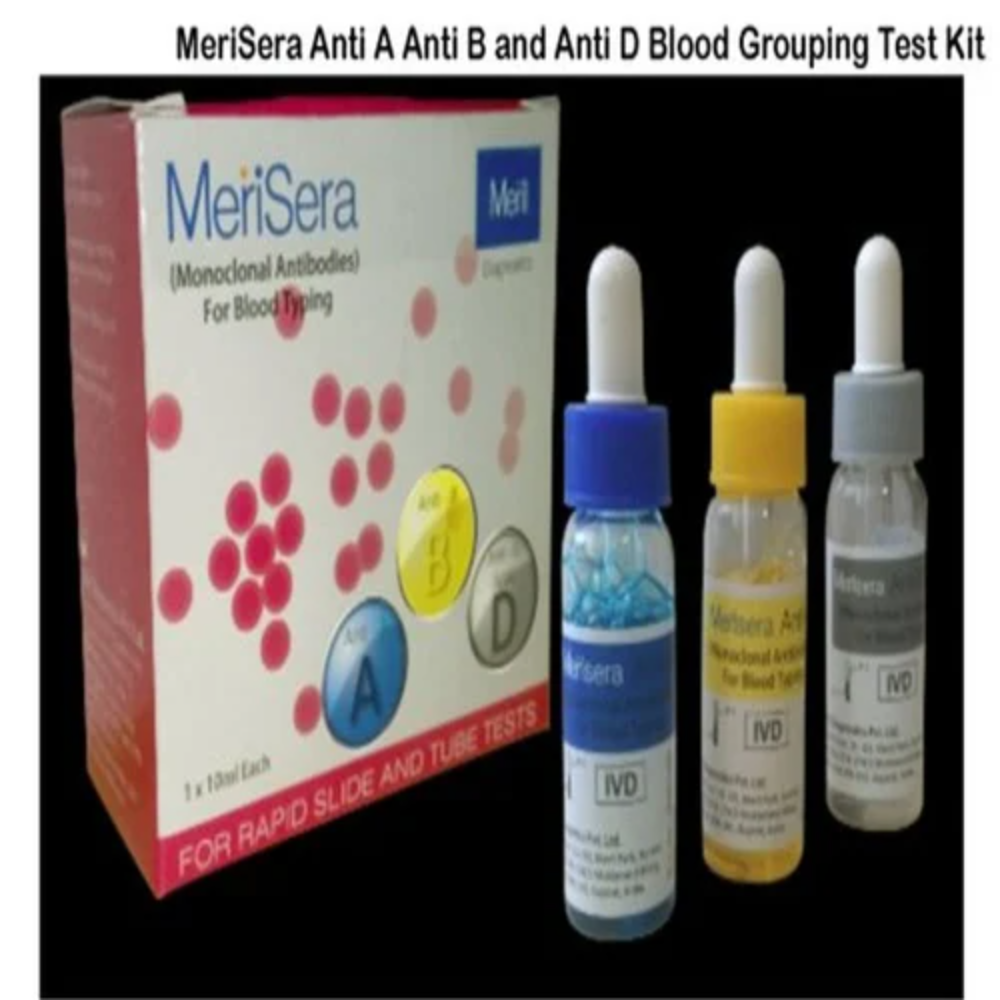 Meril Anti A, Anti B, Anti D Blood Grouping Test Kit