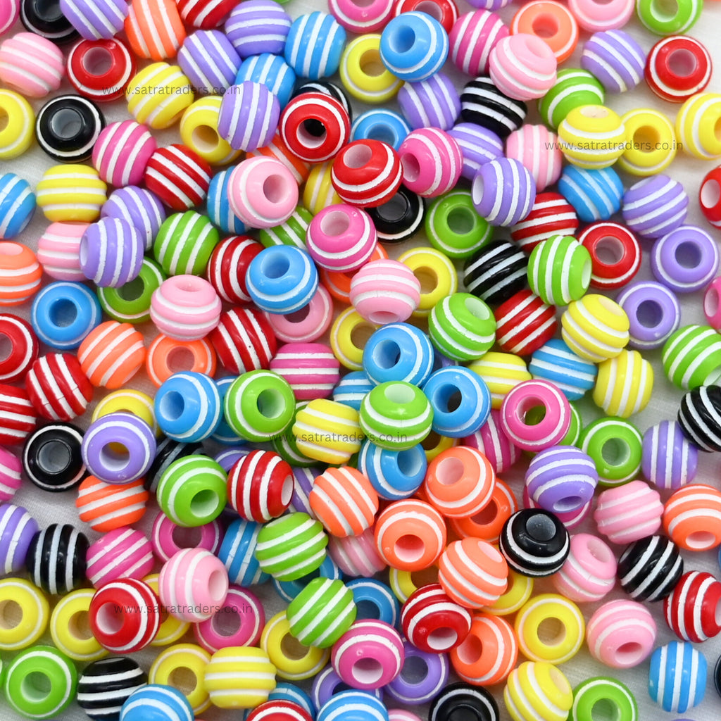 Mixed Color Striped Round Plastic Beads