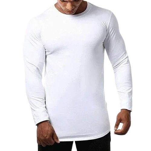 Full Sleeve White Plain T Shirt - Color: Different Available