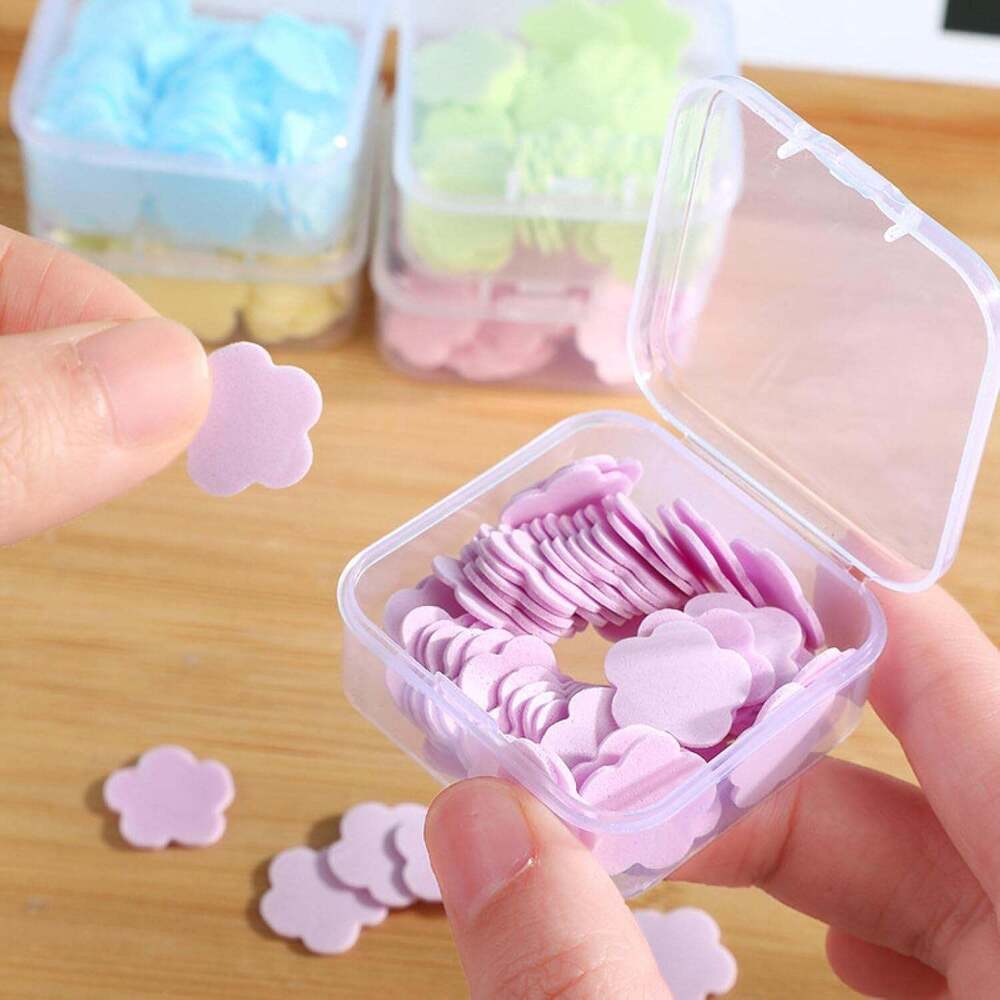 Mini Portable Travel Soap Paper Sheets Flower Shapes