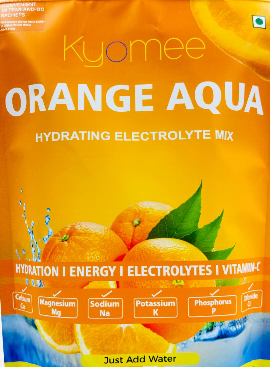 Kyomee Orange Aqua - Non-caffeine Hydration Drink, 5 Essential Electrolytes & Vitamin C | Sweet Orange Flavor, Preservative Free, 12 Months Shelf Life