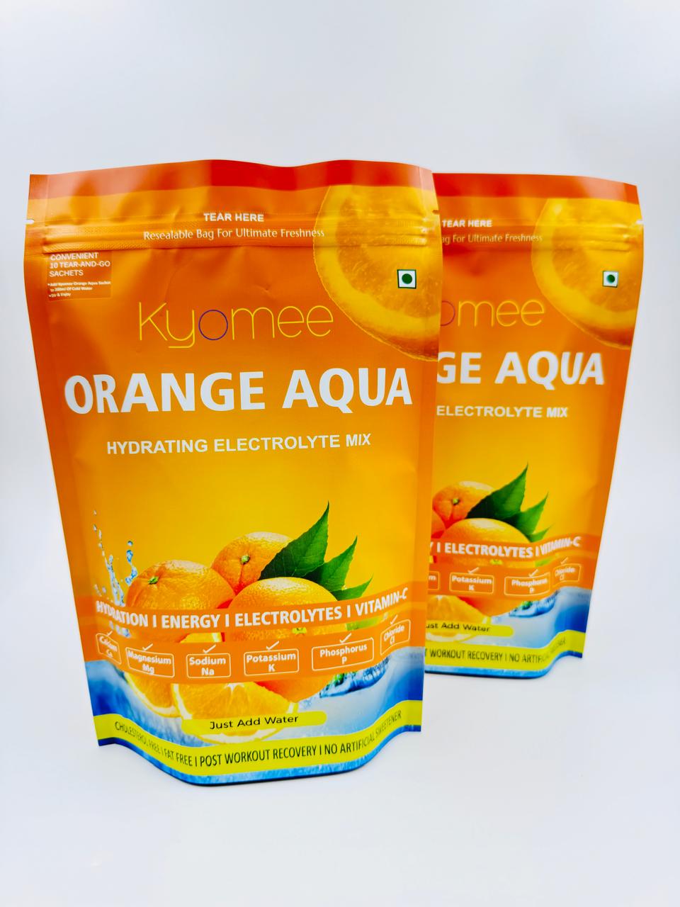 Kyomee Orange Aqua - Non-caffeine Hydration Drink, 5 Essential Electrolytes & Vitamin C | Sweet Orange Flavor, Preservative Free, 12 Months Shelf Life
