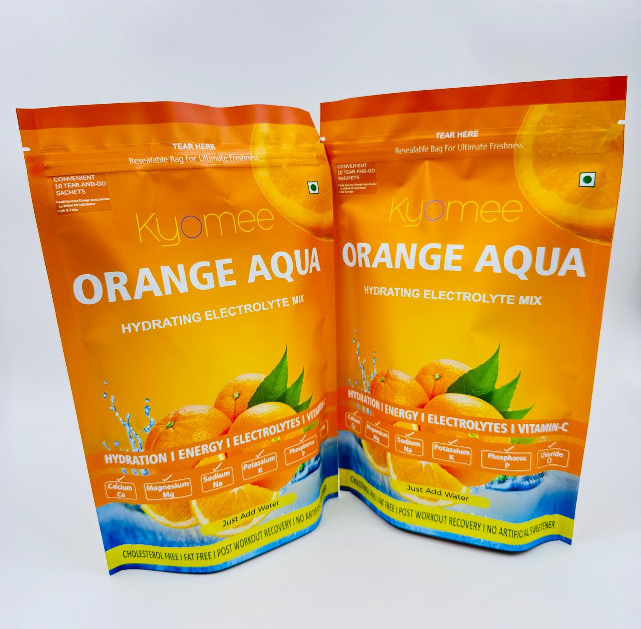 Kyomee Orange Aqua - Non-caffeine Hydration Drink, 5 Essential Electrolytes & Vitamin C | Sweet Orange Flavor, Preservative Free, 12 Months Shelf Life