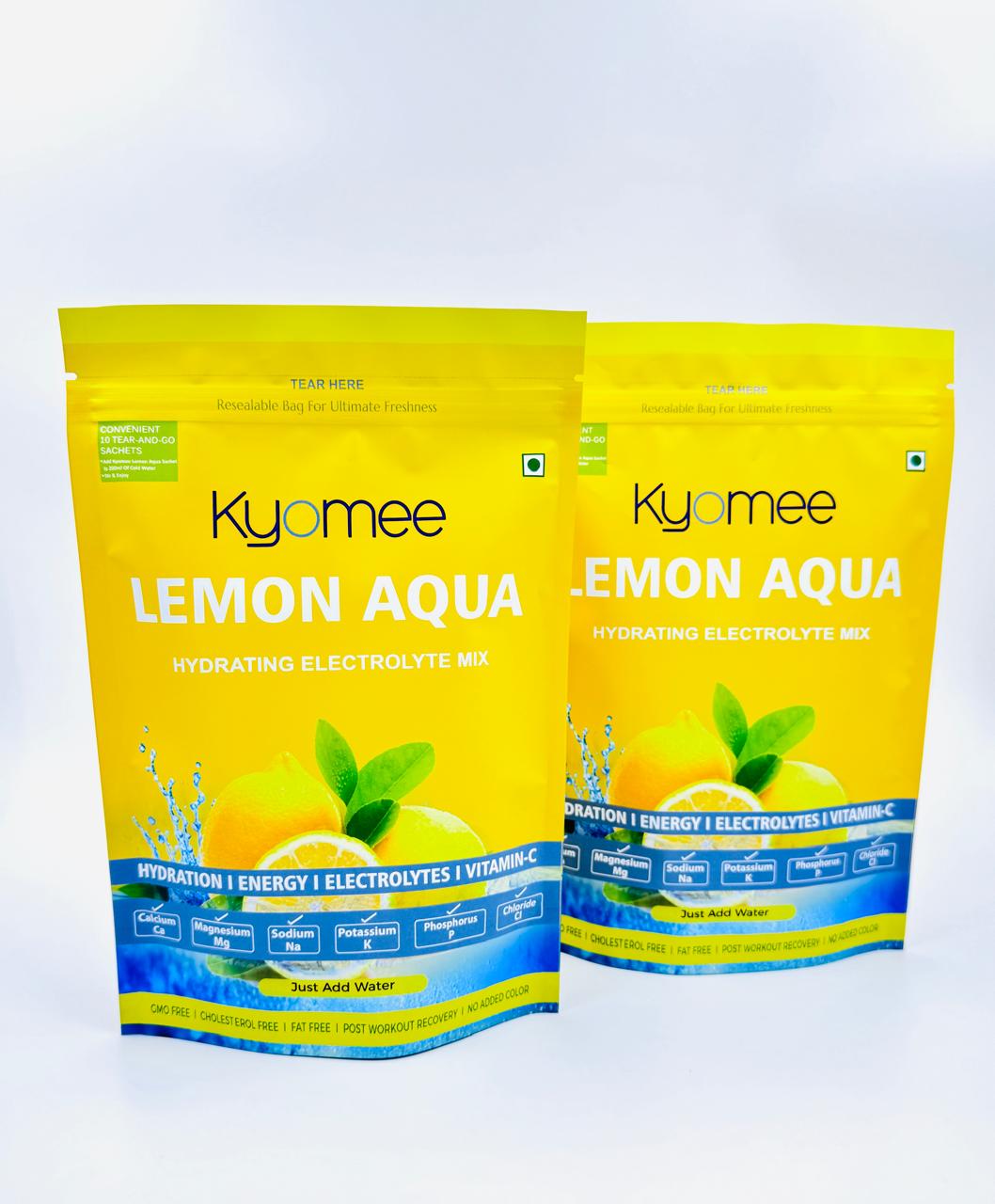 Kyomee Lemon Aqua - Non-caffeine Energy Drink | Hydration Drink With 5 Essential Electrolytes & Vitamin C, Preservative Free, Sweet Lemon Flavor