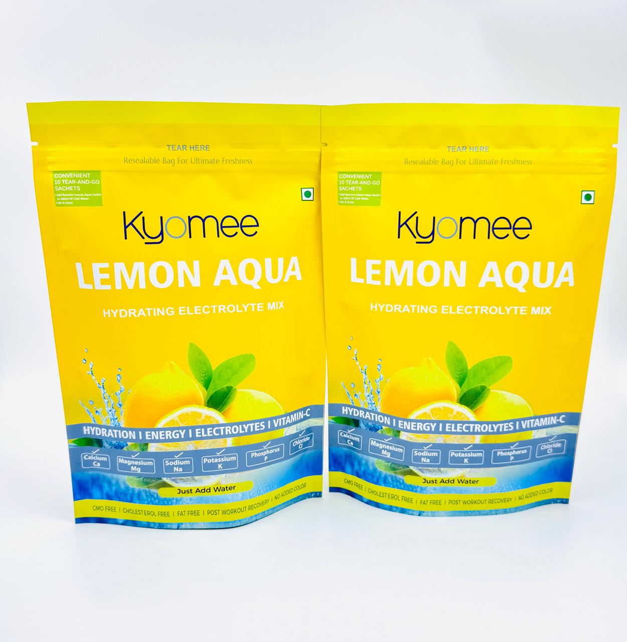 Kyomee Lemon Aqua - Non-caffeine Energy Drink | Hydration Drink With 5 Essential Electrolytes & Vitamin C, Preservative Free, Sweet Lemon Flavor