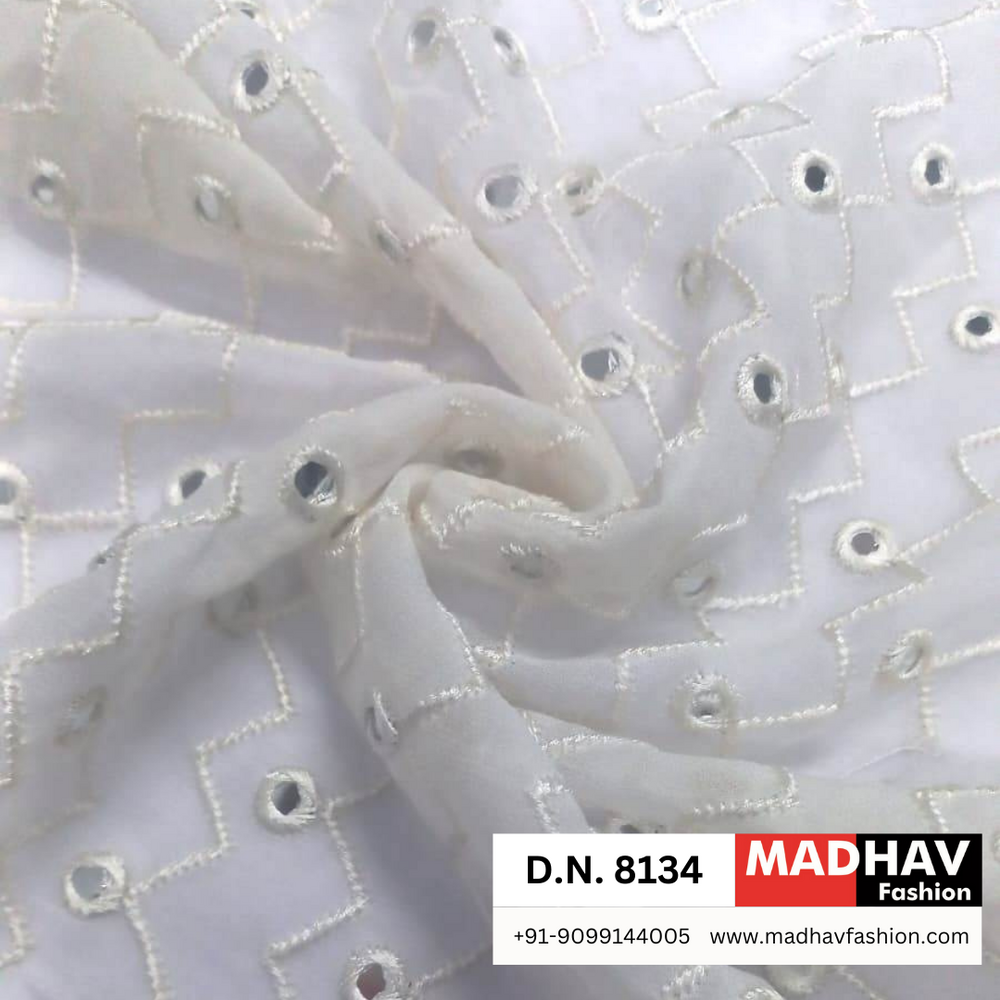 Georgette Mirror Work Embroidery Fabric