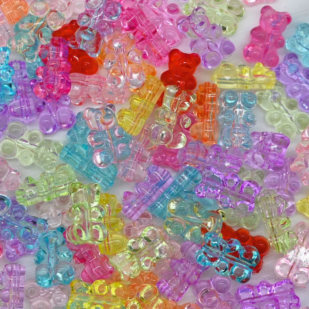 Assorted Teddy Bear Transparent Pastel Plastic Beads | Size : 18mm | 100g